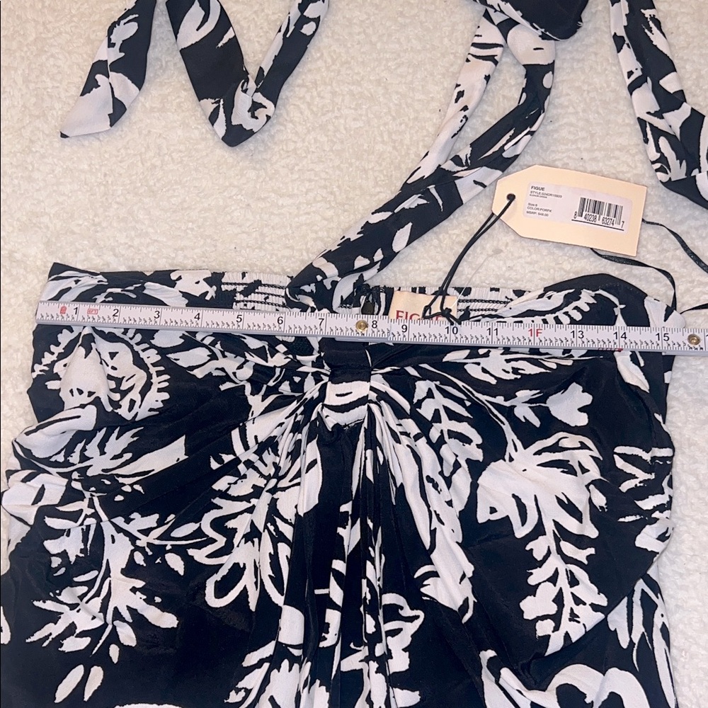 Figue Elenor Halter Maxi Dress Black White Floral Print Size 8 NWT - Picture 3 of 12
